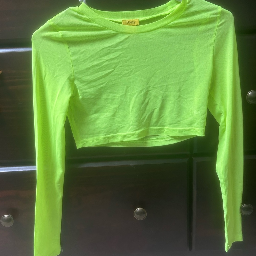 Daisy neon Green Crop Top with Long Sleeves
